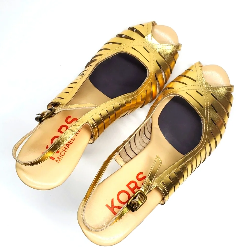 KORS Michael Kors Gold Ankle Strap Heels EUC